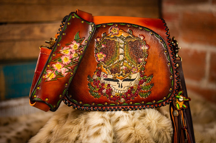 Psychedelic Stealie - Tooled Leather Handbag - Lotus Leather