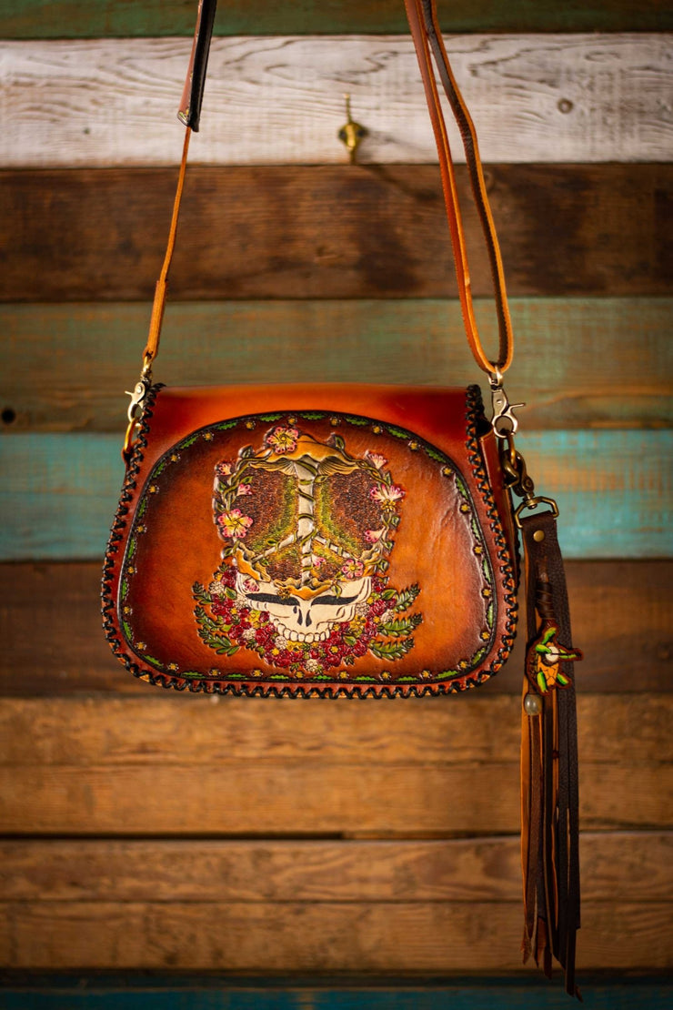 Psychedelic Stealie - Tooled Leather Handbag - Lotus Leather