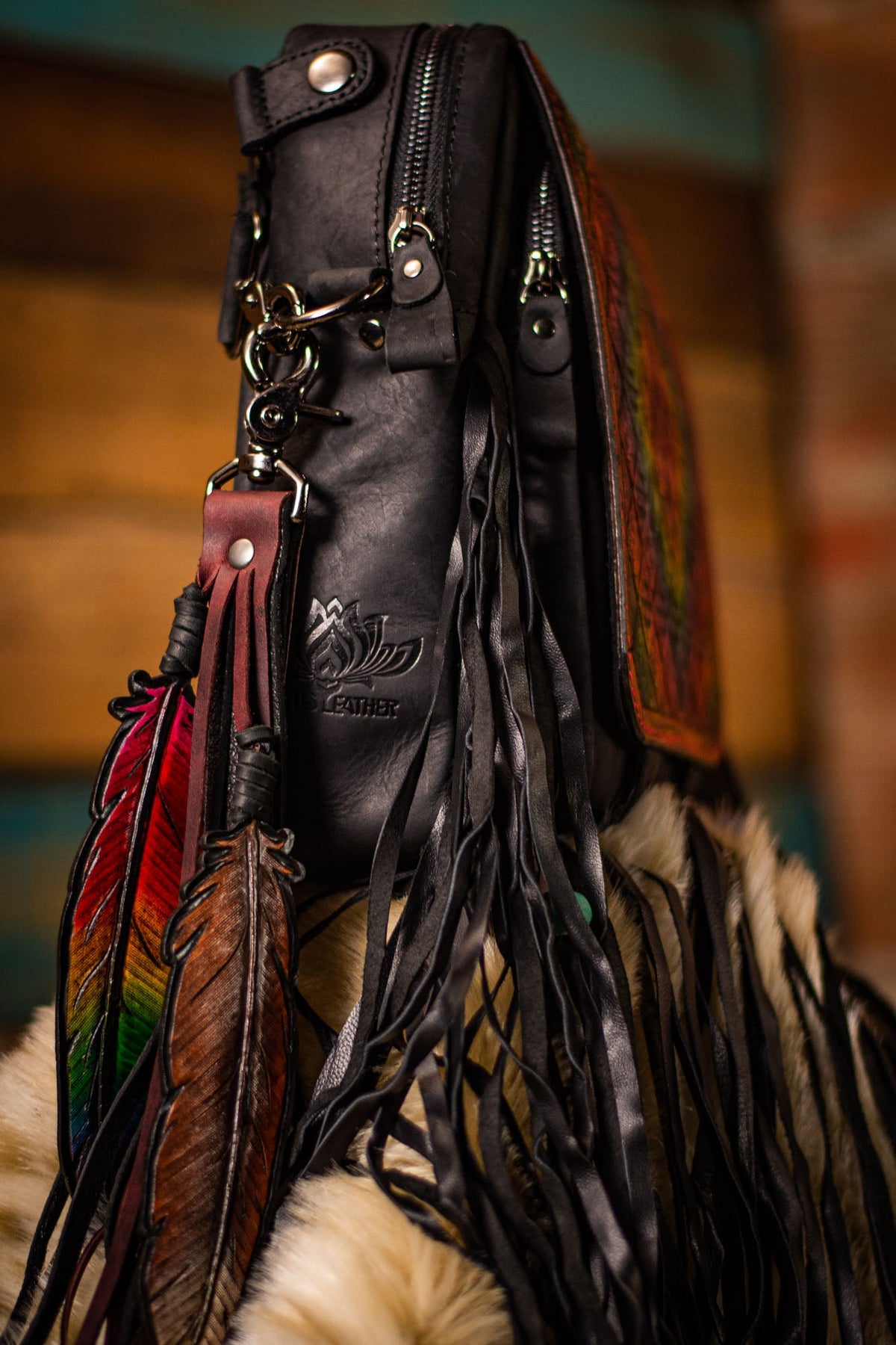Hair on Hide Handbag w/ Turquoise Steer Head Flap | Baha Ranch Western Wear