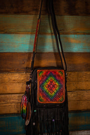 Rainbow - Dead Themed - Tooled Leather Fringe Crossbody Bag - Lotus Leather