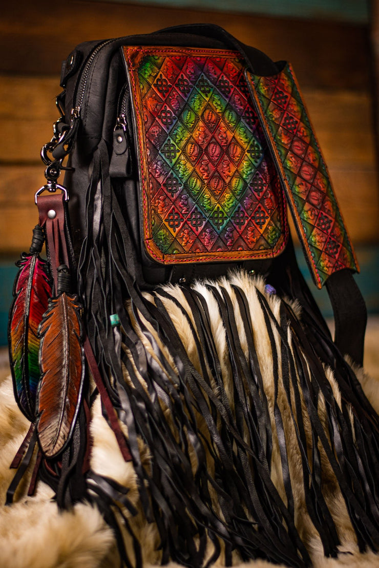Native American Artisan Handmade Leather Fringe Purse / Crossbody