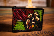 Rainbow Mushrooms - Patchwork - Tooled Leather Wallet - Lotus Leather