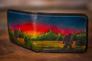 Rainbow Sasquatch in The Sunset Tooled Leather Wallet - Lotus Leather