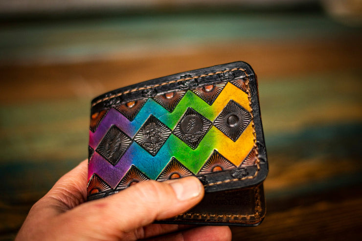 Rainbow Zigzag Handmade Leather Deadhead Wallet - Lotus Leather
