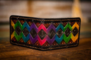 Rainbow Zigzag Handmade Leather Deadhead Wallet - Lotus Leather