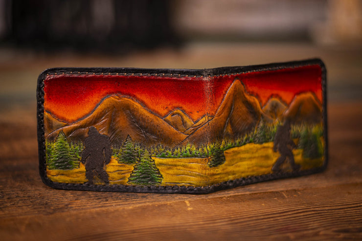 Sasquatch in The Sunset Tooled Leather Wallet - Lotus Leather
