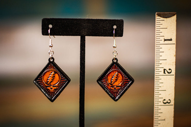 Steal Your Face - Multiple Colors Available - Tooled Leather Earrings - Lotus Leather