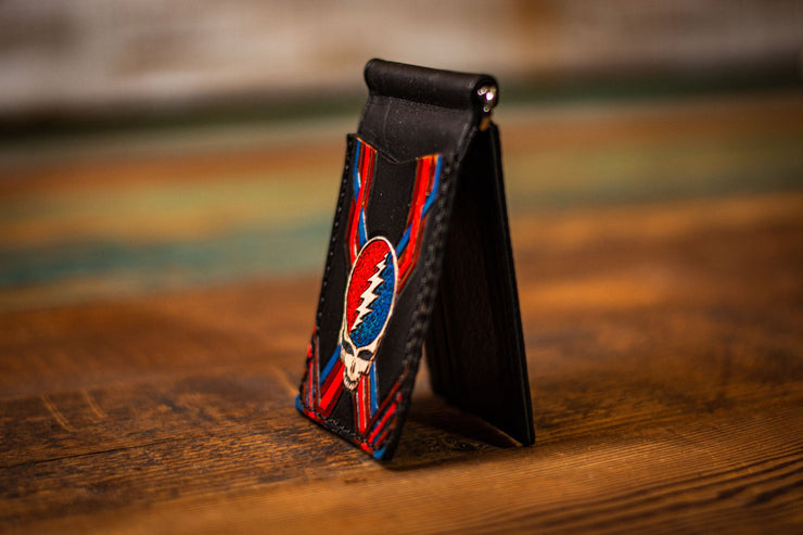 Stealie Bolt - Money Clip - Tooled Leather Minimalist Wallet - Lotus Leather