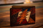 Stealie Bolt - Patchwork - Tooled Leather Wallet - Lotus Leather
