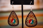 Stealie Mandala - Dead Themed - Hand Painted - Leather Earrings - Lotus Leather