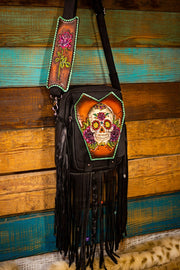 Sugar Skull - Tooled Leather Crossbody Bag - Lotus Leather