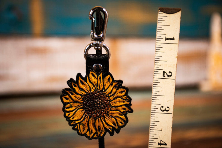 Sunflower - Tooled Leather Keychain - Lotus Leather