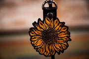 Sunflower - Tooled Leather Keychain - Lotus Leather
