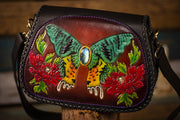 Sunset Moth - Inlaid with Labradorite - Tooled Leather Handbag - Lotus Leather