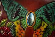 Sunset Moth - Inlaid with Labradorite - Tooled Leather Handbag - Lotus Leather