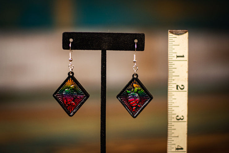 Terrapin in a Diamond - Multiple Colors Available - Tooled Leather Earrings - Lotus Leather