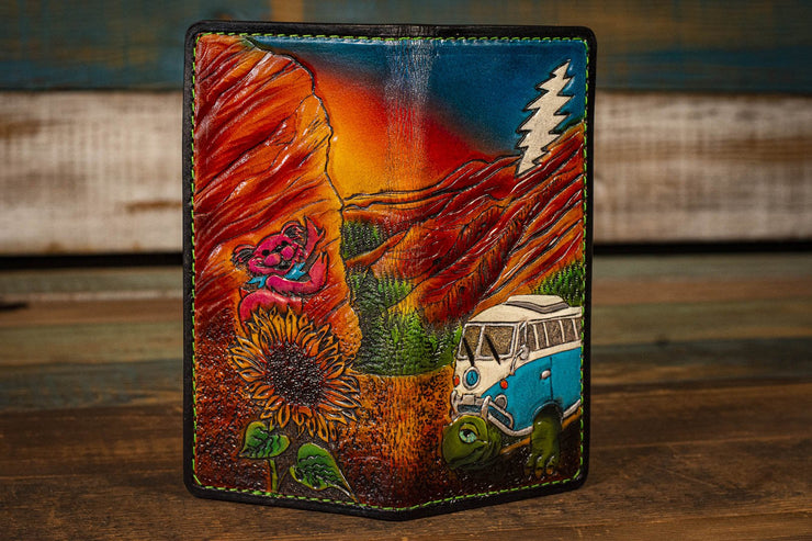 Terrapin VW Bus and Dancing Bear - Leather Long Wallet - Lotus Leather