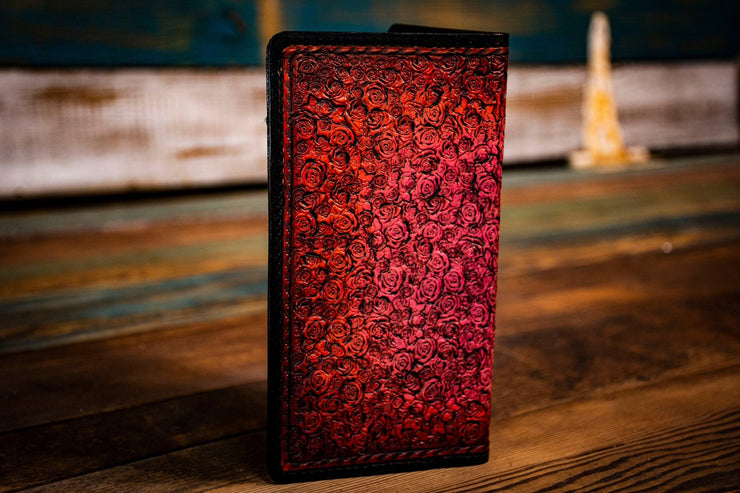 Tiny Roses - Tooled Long Leather Wallet - Lotus Leather