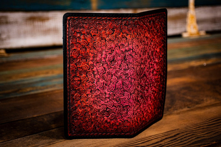 Tiny Roses - Tooled Long Leather Wallet - Lotus Leather