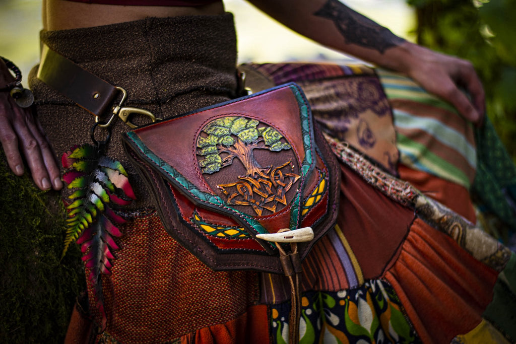 Beggar's Pouch Leather Hand Tooled Tree of Life Bag - Beggars Pouch Leather