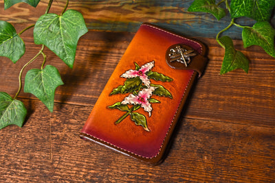 Trilliums - Tooled Long Leather Wallet - Lotus Leather