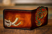 Turkey Tail and Psychedelic Mushroom - Tooled Leather Wallet - Lotus Leather