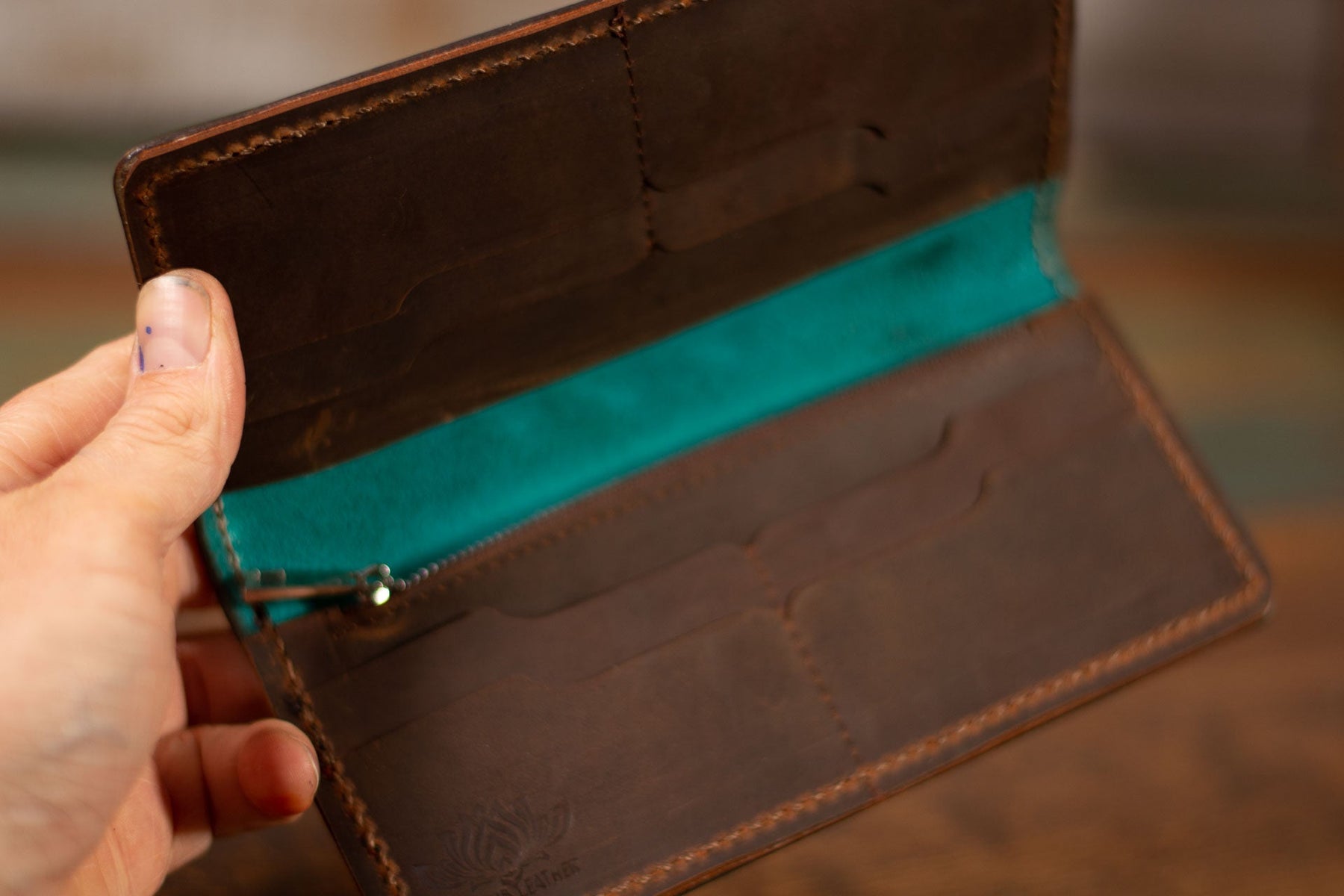 Turkey Tail and Psychedelic Mushroom - Tooled Leather Wallet - Lotus Leather