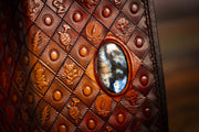 Women's Grateful Tooled Leather Checkbook Wallet With Inlaid Labradorite - Lotus Leather