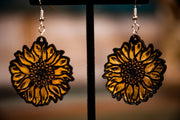Yellow Sunflower - Tooled Leather Earrings - Lotus Leather