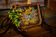 Zebra Moth - Built-In Wallet and Coin Pouch - Tooled Leather Clutch Handbag - Lotus Leather