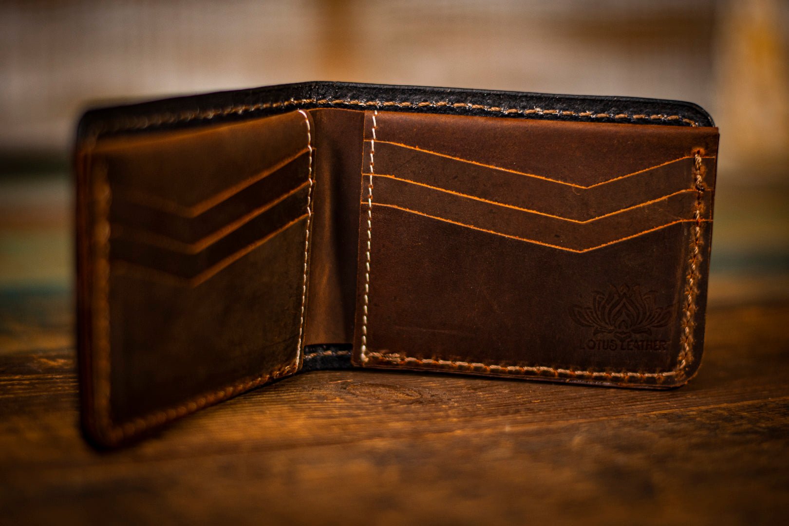 Zigzag Deadhead Themed - Brown - Real Leather Wallet - Lotus Leather Brown